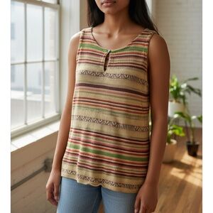 Lauren Ralph Lauren linen silk blend Indian western southwest sweater tank L